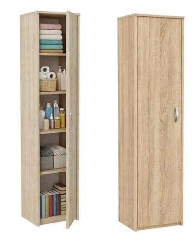 BDW - Kleiderschrank Schrank mit 5 Einlegeböden - Garderobenschrank 40 cm breit, 185 cm hoch, 35 cm tief - Schlafzimmer, Kinderzimmer, Wäscheschrank, Badezimmer - 1 Tür, Sonoma-Eiche