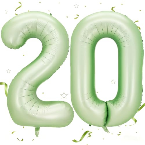 Luftballon Zahlen 20 Salbei Grün, 40 Zoll Avocadogrün Luftballon 20, Avocado Grün Zahlenballon 20 Helium Ballon Folienballon 20. Geburtstagsdeko for Männer Frauen 20.Geburtstagsparty Jubiläum