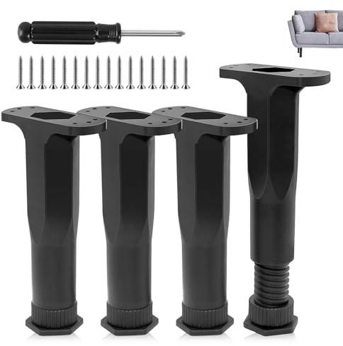 CVASNF 4 Stück Möbelfüße Verstellbar, 16-28cm Möbelfuße Höhenverstellbar Schwarz Verstellbare Füße mit Schraubendreher für Nachttische Kommoden Sofa Tische Stühle