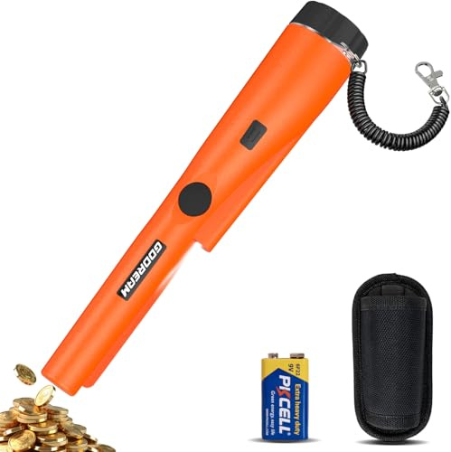 GDDREAM Metal Detector Pinpointer per adulti e bambini, impermeabile, palmare con luce LED, alta sensibilità, rilevamento a 360°, 2 modalità di allarme, sonda per la ricerca del tesoro, arancione