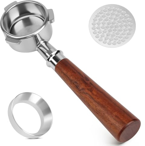 Richhakka Porte-filtre sans fond 51 mm pour DeLonghi Dedica EC680/EC685/EC885/EC890, Naked Espresso Porte-filtre en acier inoxydable, panier filtrant de précision et poignée en bois – Accessoires