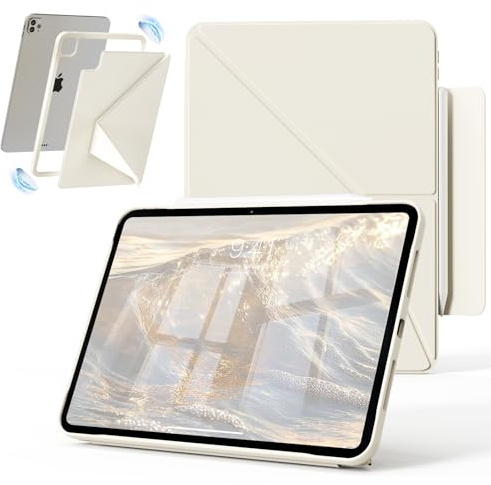 KVTVOU Case for NEW iPad Air 13 Inch 2026 2025 2024 (M4 M3 M2), iPad Pro 12.9 Inch (6th/5th Gen, 2022 2021), Magnetic Detachable TPU Shockproof Frame, Stylus Storage Bag, Auto Wake/Sleep, Cream White