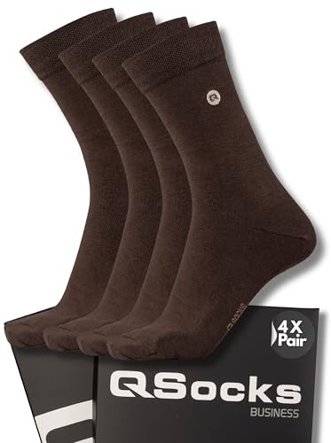 Business Socken Herren 4-er Pack – Anzugsocken ohne Naht mit Komfortbund, Klassische Herrensocken 39-42 & 43-46, Hochwertige Strümpfe für Anzug & Büro, Baumwollmix, Schwarz Navy Grau Beige Braun
