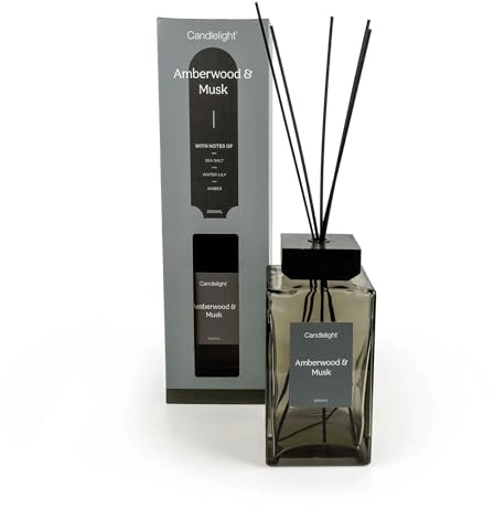 Candlelight Extra Large Reed Diffuser 2000ml Square Glass Luxury Scent Home Fragrance Gift (Amberwood & Musk)