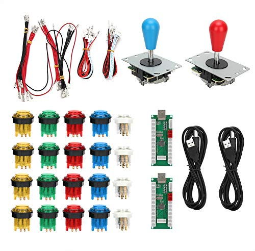 Qcwwy Game Rocker DIY Accessories, Colorful LED Light Up Buttons Interface Controller Compatible Home Button Fighting Stick Direction Control Joystick for Win10 Win8 Win7 (Two-Person DIY