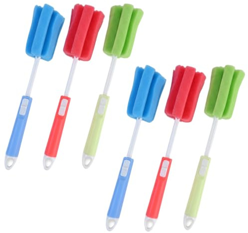 6 Pcs Sponge Bottle Brush Set with Long Handle, Soft Foam Cleaning Brushes for Washing Up Cups, Mugs, Kettles, Wine Glasses and Thermos