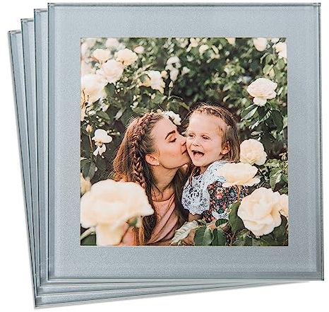 Glasuntersetzer mit Bilderrahmen (Silber) 4er Set als persönliches Geschenk, Heimdekoration