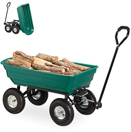 Relaxdays Kippwagen, Gartenwagen mit Kippfunktion, zum Outdoor Transport, Lenkachse, bis 200kg, Luftreifen 3.50-4, grün, 50.5 x 52.5 x 115.5 cm
