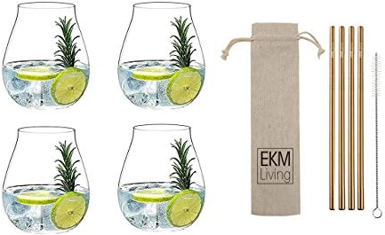 Riedel 5414/67 Gin Tonic Gläser Set 4 Stück + Gratis 4er Set EKM Living Edelstahl Strohhalme (Kupfer)