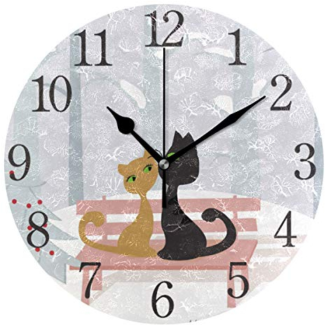 Mnsruu Runde Wanduhr mit Katzen, Ölgemälde, geräuschlos, kein Ticken, für Schlafzimmer, Wohnzimmer, Büro, Schule, Heimdekoration