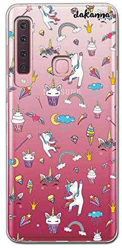 dakanna Transparent Hülle für [Samsung Galaxy A9 2018] Flexible Schutzhülle, Design Schönes Einhorn mit Blumen, Regenbögen, EIS und Sternen, Klar TPU Case Cover Handyhülle Kompatibel mit Samsung Gala