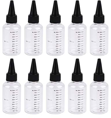 Healifty 10pcs Plastic Small Squeeze Bottles with Twist On Cap Lids for Sauce Condiments Dressing Paint Olive Oil BBQ 60ML