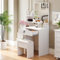 Dripex White Dressing Table Set with Mirror and Stool, 4 Drawers Vanity Table with Shelves for Girls Women Bedroom Makeup Desk (L87cm x W40cm x H144cm)