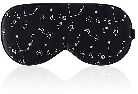 Silk Sleep mask with Adjustable Strap,Comfortable and Super Soft Eye mask Ultimate Sleeping aid Silver starrysky Black