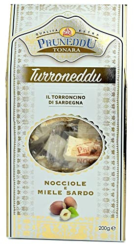 Torroncini mit Haselnüssen und Honig aus Sardinien (hart), 200g, Geschenkverpackung, weißer Nougat, Torrone, Pruneddu Torronificio Artigianale