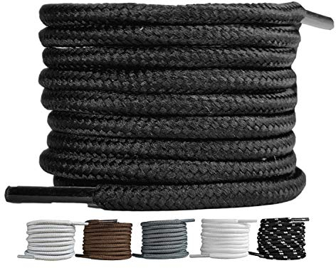 LaceHype 2 Paar - Premium Runde Schnürsenkel [ Ø4,5 mm ] Polyester für Arbeitsschuhe, Stiefel, Outdoorschuhe und Sportschuhe reißfeste Schuhbänder (Schwarz, 90cm)