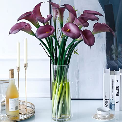DUYONE Künstliche Blumen Calla Lilly 64 cm großer Latex-Blumenstrauß, weich, fühlen Sich an mit langem Stiel, 5 Stück für Zuhause, Wohnzimmer, Schlafzimmer, Esstisch, Büro, Hochzeit, Party(lila)