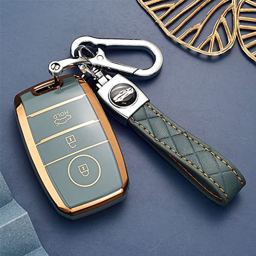 HIBEYO Schlüssel Hülle passt für KIA Schutzhülle Autoschlüssel Hülle Abdeckung Cover TPU CEED Sorento Sportage Rio Soul Vigato Venga Schlüsselanhänger Schlüsselbund Schlüsseletui-Grau blau