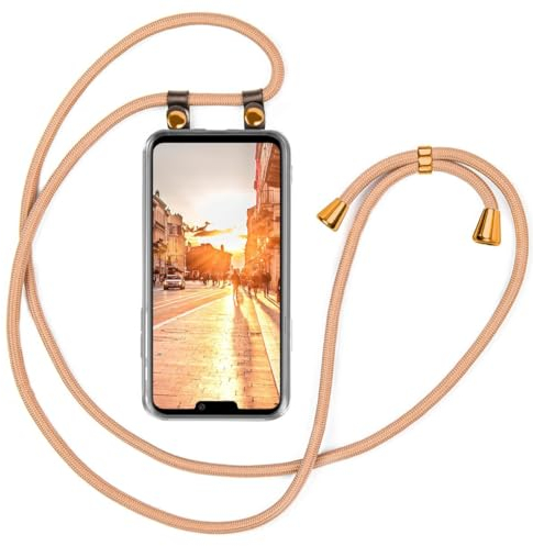 moex Handykette für LG G8 ThinQ Hülle mit Band abnehmbar, Handyhülle mit Kette zum Umhängen, Handyband Kordel Umhängehülle, Necklace Handy Umhängeband, Gold