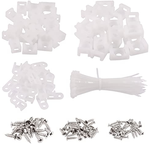 Glarks Kabelbinder-Basis und Kabelbinder mit Befestigungsschrauben, 360 Stück, Weiß, 120 Stück, 3 mm, 4 mm, 6 mm, Sattelbefestigung, Drahthalter und 120 selbstsichernde Kabelbinder mit 120