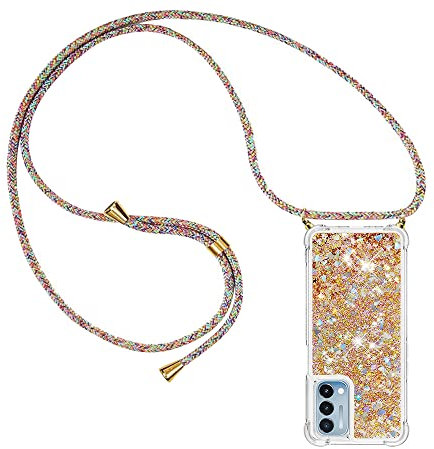 PekaTech Handykette für Oppo A54 5G / Oppo A74 5G, Glitzer Flüssig Bewegende Treibsand Hülle mit Band Umhängetaschen+Hüllen mit Umhängeband Handykordel mit Schutzhülle Stylische Kette mit Case
