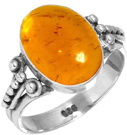 Jeweloporium 925 Silber Ringe für Damen Orange Bernstein Edelstein Mode Silber Ringe Größe 70(22.3) Jubiläum - Geschenk Boho Schmuck