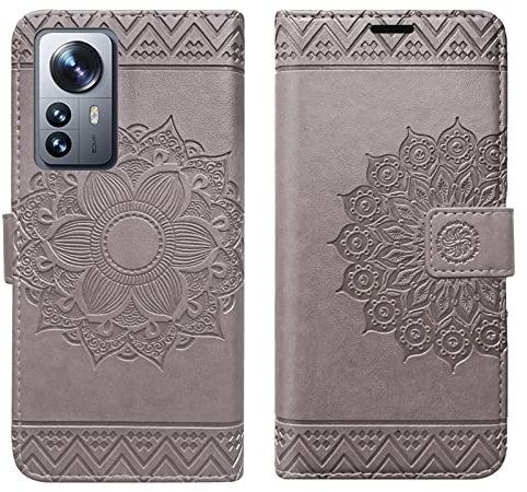 betterfon Hülle Kompatibel mit Xiaomi 12 / 12X | Klapphülle Schutzhülle mit Kartenfächer Kompatibel für 12 / 12X | Magnetverschluss Flip Case | Grau