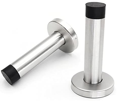 MART Deals LTD® 2X Door Stop Stopper Wall Mounted Mount Doorstop Heavy Duty Stainless Steel Bumper Rubber Buffer T, Silver