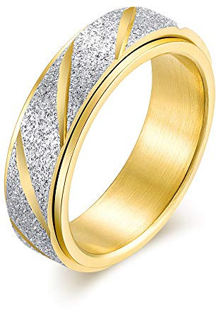 Whoiy Edelstahl Ring Groß, Anxiety Ring Spin Gold Farbiger Gefrosteter Drehbarer Ring für Frauen 60 (19.1) Kostenlos Gravieren