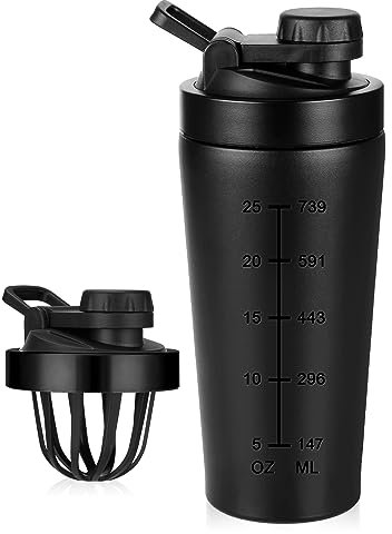 ROCKY&CHAO Stainless Steel Protein Shaker Leak-proof BPA Free, 900ML Metal Protein Shaker With Mixing Ball, Fitness Shaker Bottle Gym Bottle Fitness Bottle for Men and Women (Black)