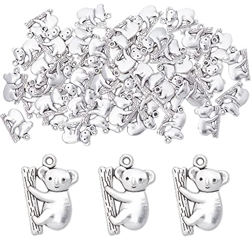 SUNNYCLUE 1 Box 50 Stück Koalabär Charm Silber Koala Charms Tibetische Legierung Zoo Tier Charm Für Die Schmuckherstellung Charms Zubehör DIY Basteln Halsketten Armbänder Ohrringe Basteln Frauen Anfän