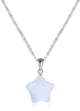 GAVU Elegantes Geschenk Damen Feine Silberkette mit Mondstein Stern Anhänger Kristall Anhänger