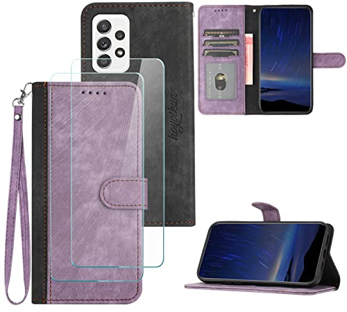 Hoyoikun Handyhülle Kompatibel Mit Samsung Galaxy A72 4/5G,[Verschenke 2 Stück Full Screen Schutzfolie],Premium PU Leder Flip Case,Magnetverschluss,Standfunktion, Kartenschlitz-Lila