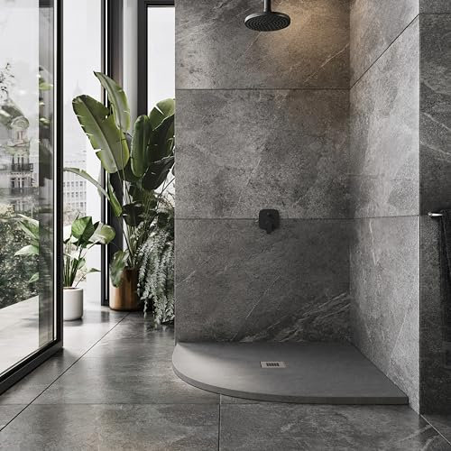 Go Bathrooms 900 x 900mm Grey Slate Shower Tray Anti Slip Flat Stone Quadrant Shower Base for Enclosure Cubicle and Wetrooms Cut to Size