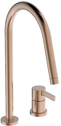 Ideal Standard – Gusto 2-Loch Küchenarmatur, Hoher Auslauf mit zylindrischem Querschnitt, mit FirmaFlow Kartusche, Schwenkbereich 360°, Schaftverschraubung von unten, Sunset Rose