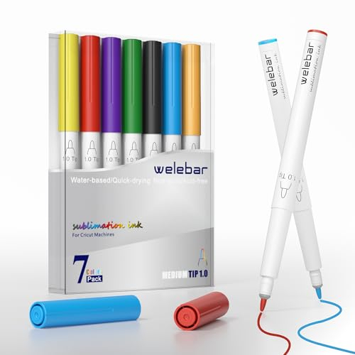 Welebar 1.0 Tip Infusible Pens for Cricut Maker 3/Maker 4/Maker/Explore 3/Explore 4/Air 2/Air, 7 Pack Assorted Sublimation Ink Pens for Mugs, T-shirt, DIY Crafts