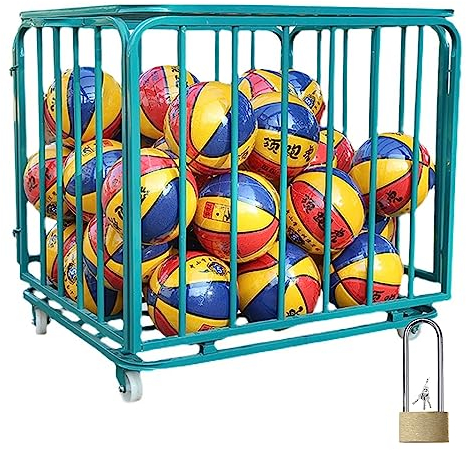 Estante de Pelota Jaula Metálica Para Balones, Carro Plegable Para Baloncesto Con Ruedas/ Canasta De Baloncesto Para Garaje Escuela Exterior, Con Cerradura Organizador Papelera Tarros Red ( Size : 90x