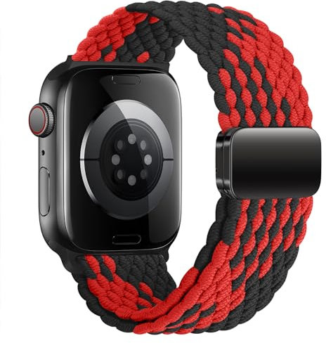 MroTech Kompatibel mit Armband Watch Serie 10 42mm 41mm 40mm 38mm Geflochten Sport Nylon Armband mit Magnetisch Schließe für Watch Ultra SE Serie 10 9 8 7 6 5 4 3 2 1 (42/41/40/38 Schwarz Rot)