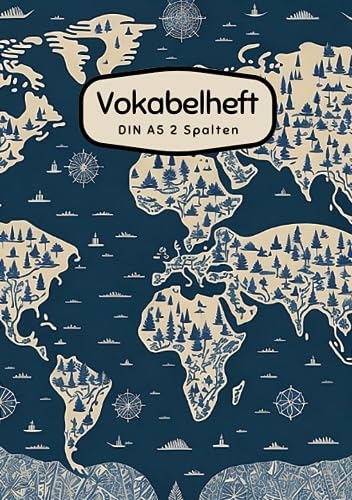 Vokabelheft DIN A5 2 Spalten: 78 linierte Seiten mit 2 Spalten - Register A-Z für über 1400 Vokabeln - für verschiedene Sprachen (Englisch, Spanisch, ... Perfekt für alle, die Vokabeln lernen möchten