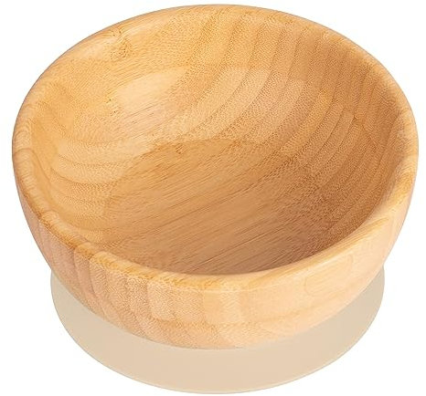 Tiny Dining Baby Bowl with Suction Cup - Beige - Non-Slip Bamboo Self-Feeding Baby Weaning Bowl Infant Dining for Toddlers, Children, Kids
