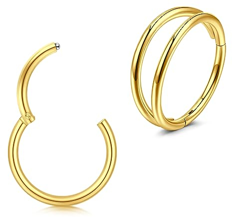 Longita 2 Stück Helix Piercings Piercing Ohr Septum Piercing Nasenring Piercing Ohrpiercing Conch Knorpel Piercing Ring Lippenpiercing Nasenpiercing Ring Gold 16g 10mm