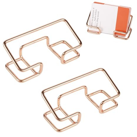 PEUTIER 2pcs Porte-Cartes de Visite, Présentoir de Cartes de Visite Support de Porte-Cartes de Bureau en Métal Moderne Présentoir Organisateur de Cartes pour Bureau d'Affaires (Or Rose)