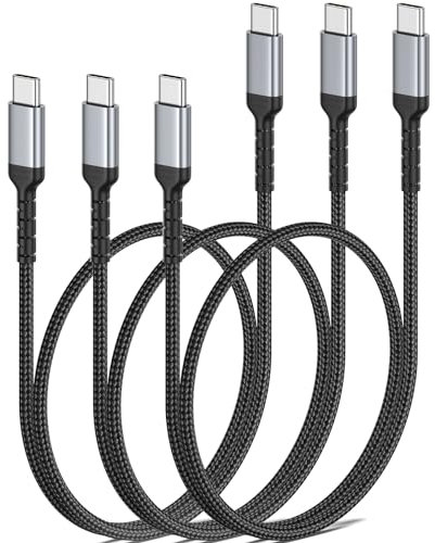 Short USB C to USB C Cable[50CM, 3Pack], Nylon 60W Type C to Type C Fast Charging Cable PD USB C Charger Cable for iPhone 15/15 Pro Max, Samsung Galaxy S23/ S22/ S21, iPad Pro/Air, Huawei, Pixel