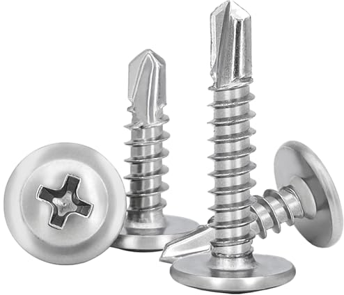 Set di 145 Viti Autofilettanti per Lamiera, Ø4.2x32mm,Viti Autoperforanti 410 Acciaio Inox,Testa Larga Bombata, PH/Cruciforme,M4.2 Viti Autoforanti per Metallo,Colore Argento