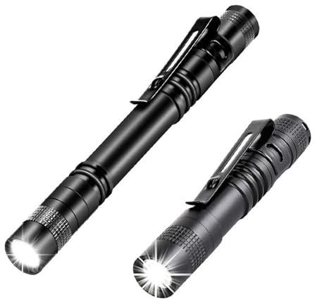 MODOAO LED-Stift-Taschenlampe, 2-teiliges Set, tragbare Mini-Taschenlampe, taktische Stiftleuchte mit Stiftclip, Aluminium, kleine AAA-Mini-Taschenlampen, einfach zu transportieren, Outdoor-Ausrüstung