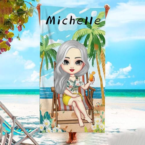 SHROUDEX Personalisiert Strandtuch, Personalisiert Lady Mikrofaser Strandtuch, Personalisierte Handtuch Badetuch Mit Namen, Strandutensilien für Frauen (A,70x140cm)