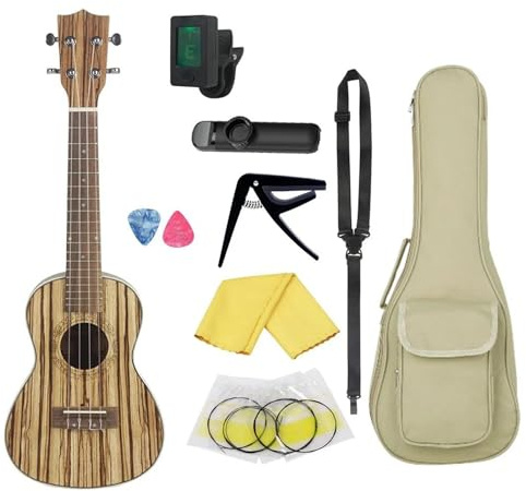 24 Zoll Ukulele Zebra Holz Ukulele Gitarre 4 Saiten Ukulele Mit Stimmgerät Gurt Kapodaster Saiten Teile Ukulele Einsteiger Kit