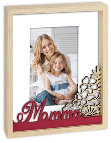 Cornice per Foto 10x15 in Legno Naturale - Regalo Originale per Mamma o Nonna - Elegante Portafoto da Tavolo con Decorazione per Festa della Mamma e Compleanno