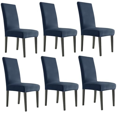 CYCMACO Stuhlhussen Samt 6er Set, Stretch Stuhlüberzieher, Stuhlbezug Schwingstuhl, Hussen Für Stühle Hochlehner, Stuhlbezüge Kratzfest, Universal Chair Cover Waschbarer, Dunkelblau