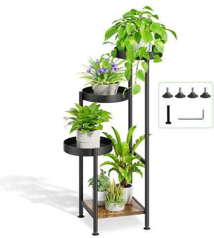 LyTaispuly 4 Tier Plant Stand Indoor Outdoor, Metal Corner Tierd Plant Pot Stands Tall, Flower Stand Plant Shelf Holder Display Rack for Living Room Balcony Garden Patio(Black)